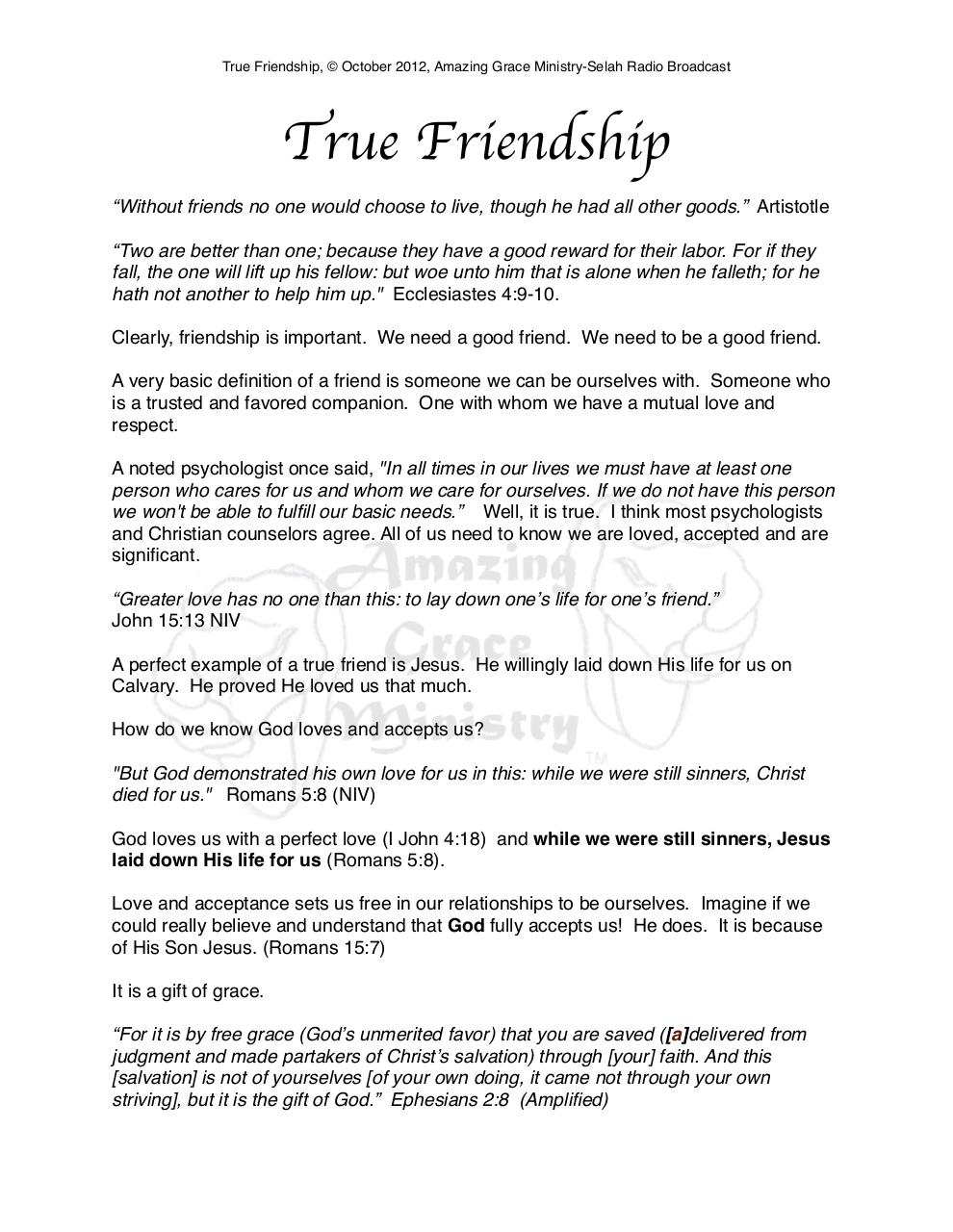 true friendship definition essay