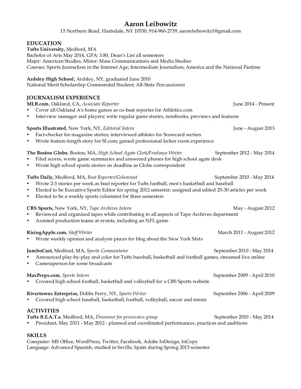 Document preview - Aaron Leibowitz Resume.pdf - Page 1/1