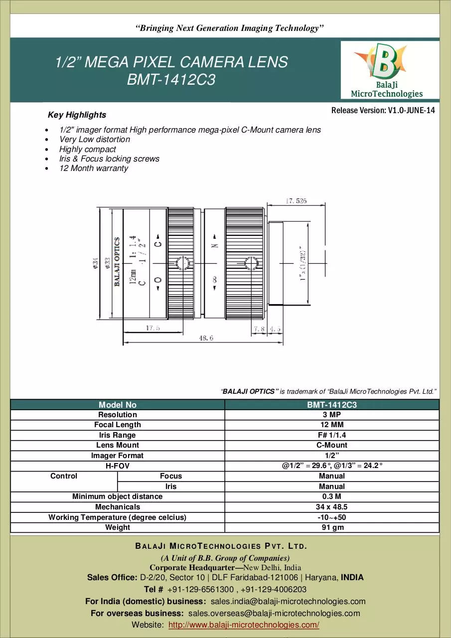 Document preview - BMT-1412C3_3 MP 12 mm machine vision lens.pdf - Page 1/1