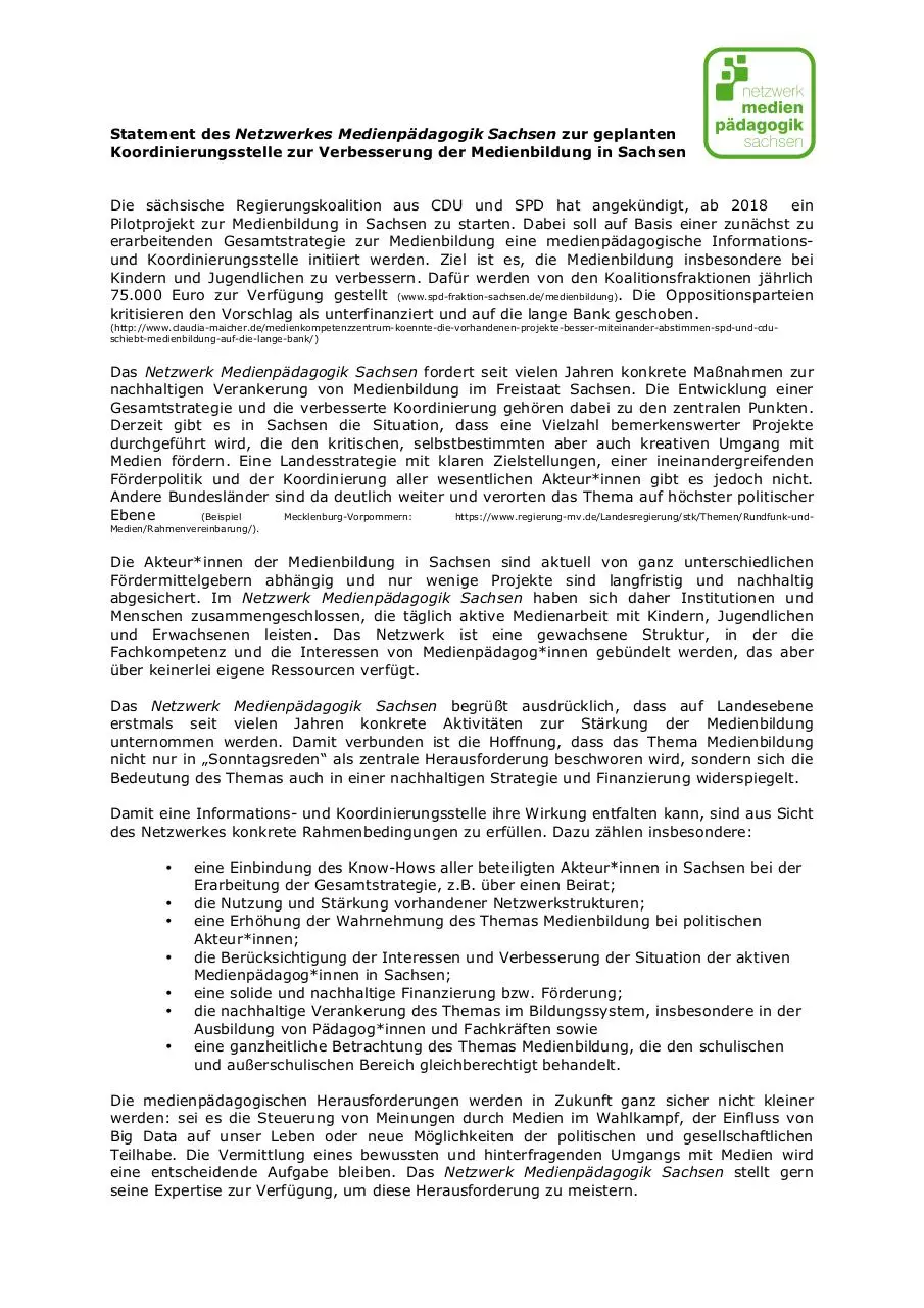 Document preview - Statement Netzwerk MedienpaÌˆdagogik Januar 2017.pdf - Page 1/1