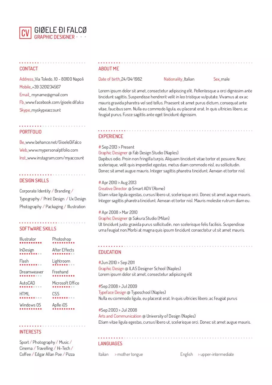 Document preview - Free Resume Template_Red.pdf - Page 1/1