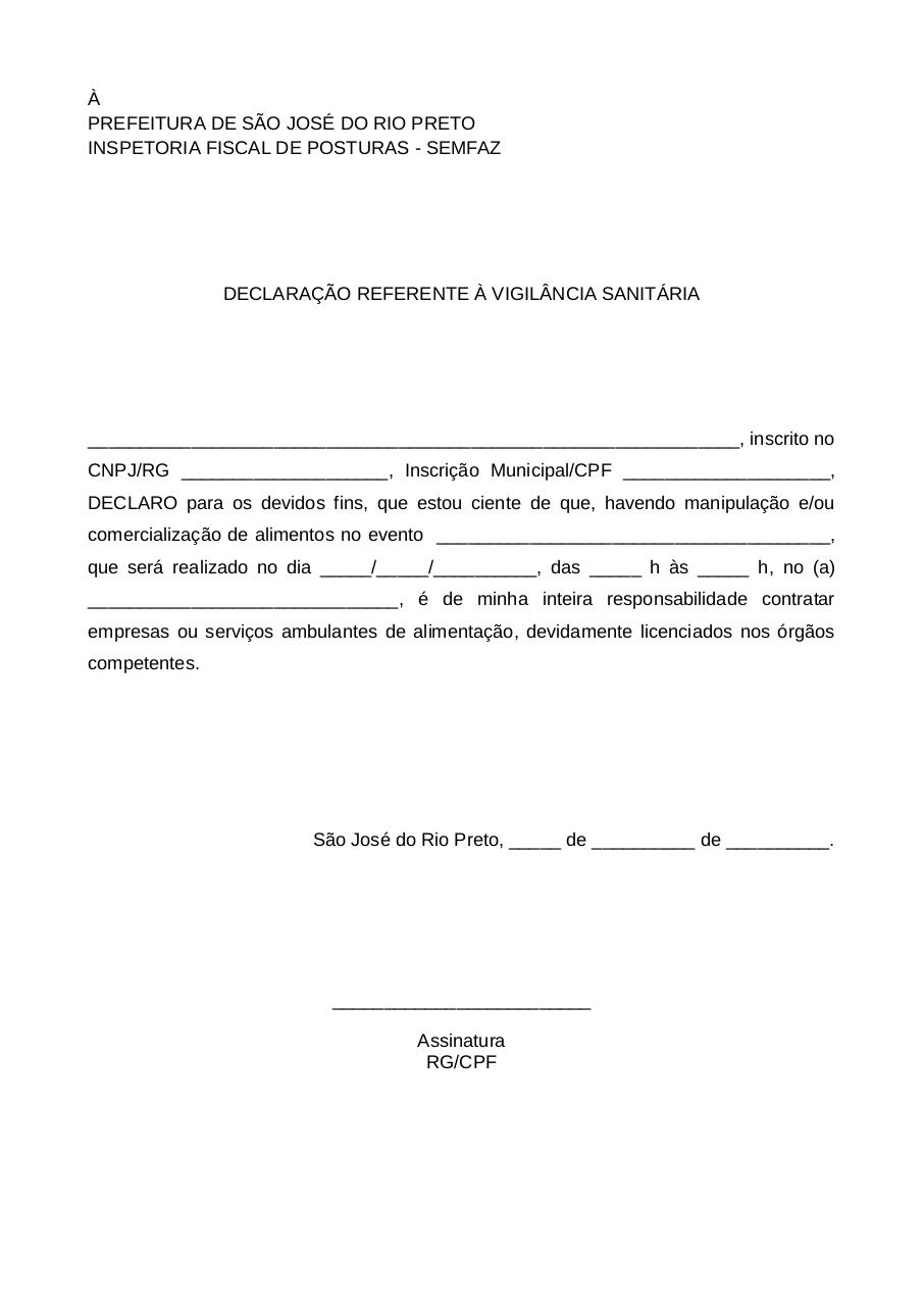 Modelo Declaracao Vigilancia Sanitaria By Empro Pdf Archive