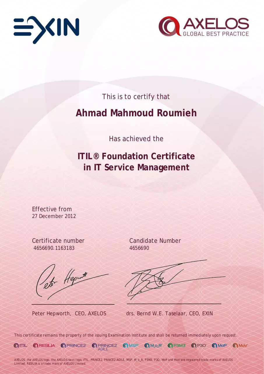 Document preview - ITILÂ® Foundation Certificate in IT Service Management.pdf - Page 1/1