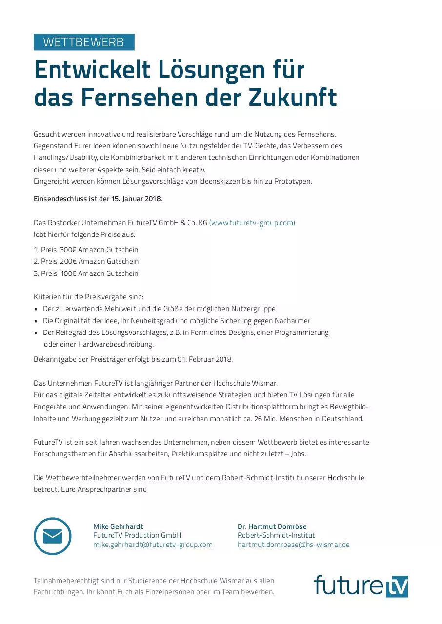 Document preview - FutureTV_CI_Wettbewerbsausschreibung_HSWismar.pdf - Page 1/1